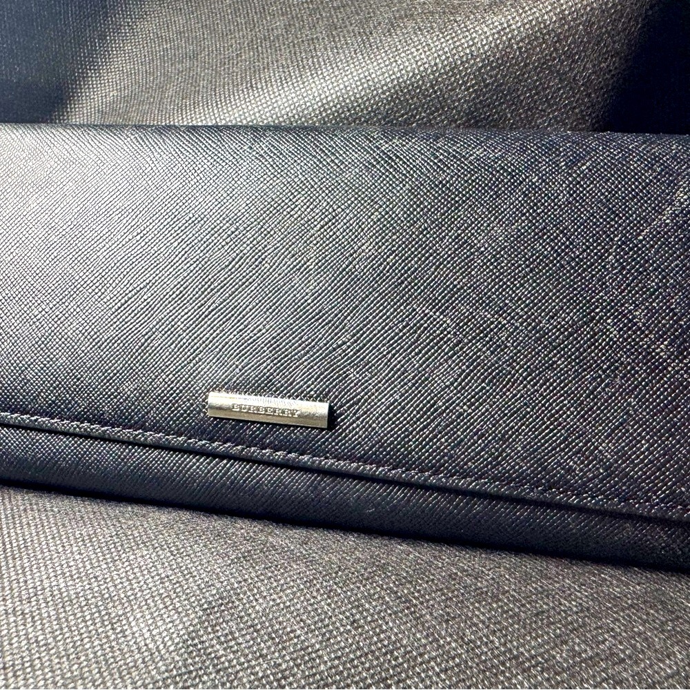 Burberry Black Saffiano Leather Continental Wallet Plaid Interior Rare - Picture 6 of 14